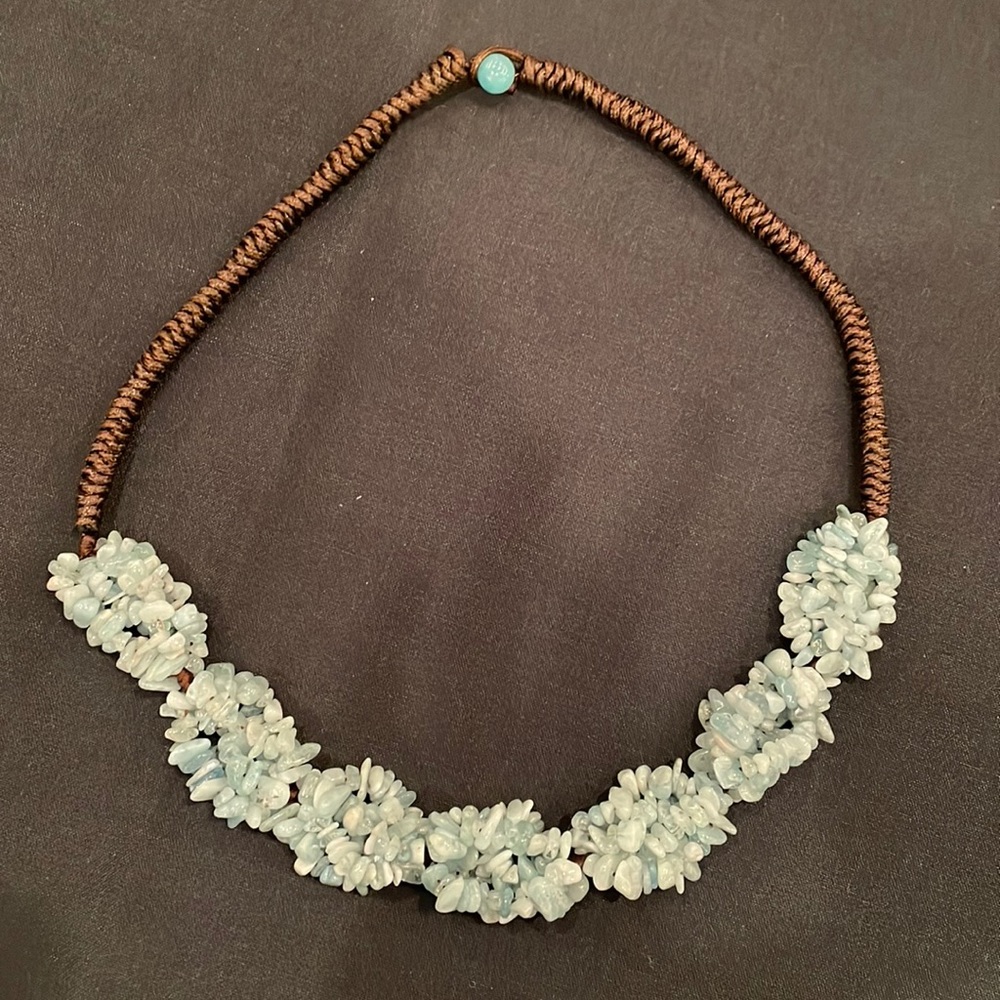 Brown and blue glass beaded necklace